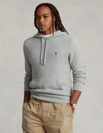 TEXTURED COTTON HOODED SWEATER